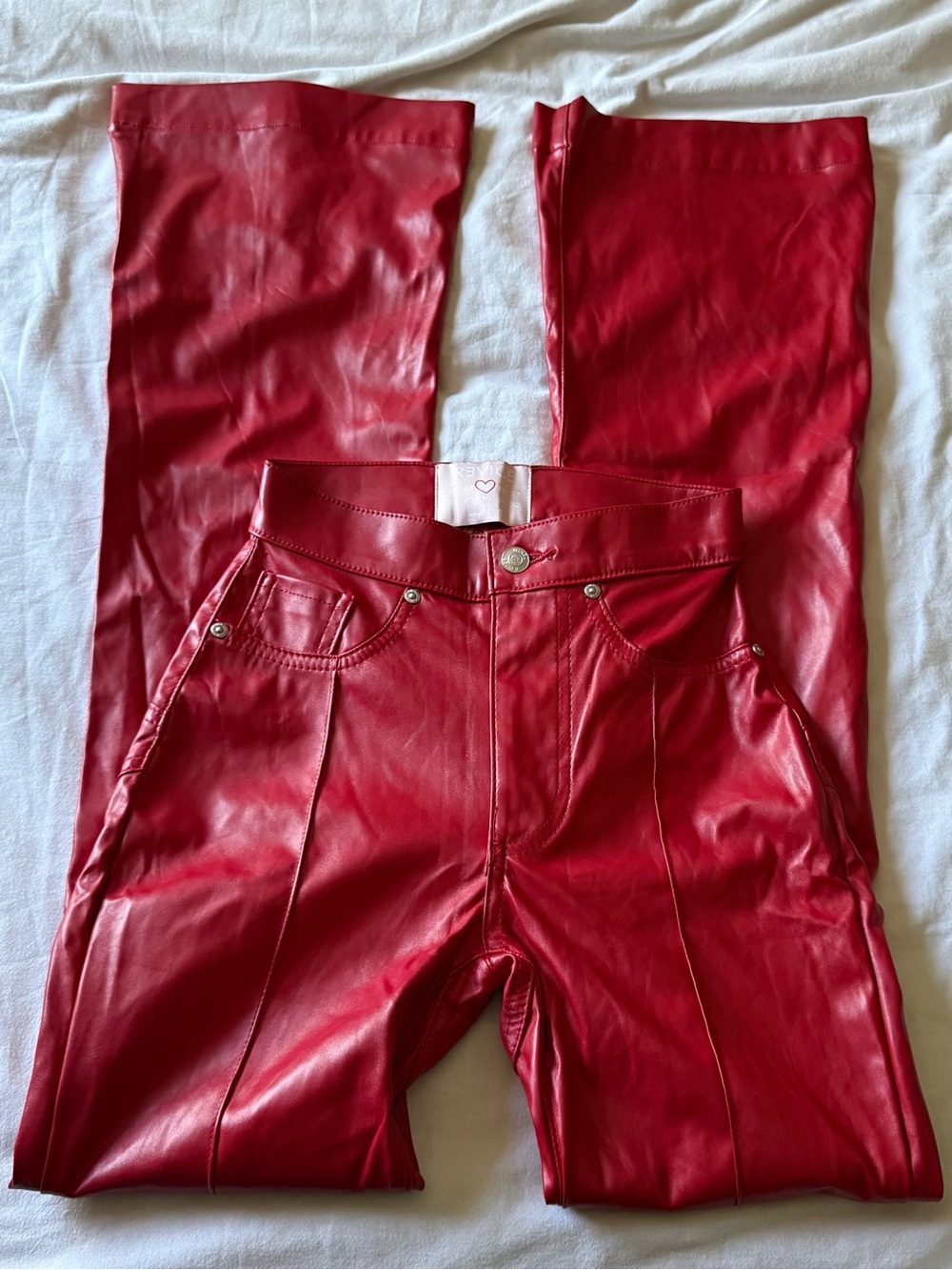 REVICE Red Faux Leather High-Rise Pants with Heart Waist Tag - Picture 1 of 5